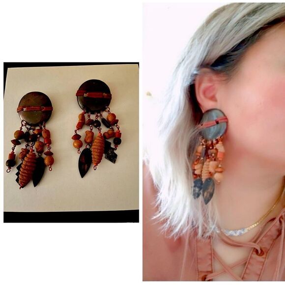 Earrings boohoo terracotta south west - Picture 1 of 11